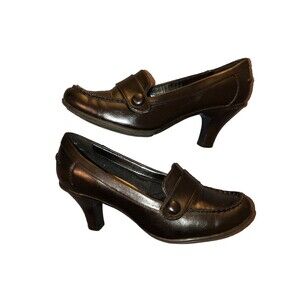 Women’s Black Loafer Style Shoes Slip On 3 inch Heels Y2K Size 8W